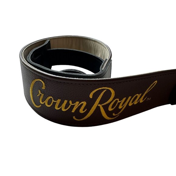 NEW Crown Royal Double Treble Brown Calfskin Leather Embroidered Guitar Strap - Picture 3 of 9